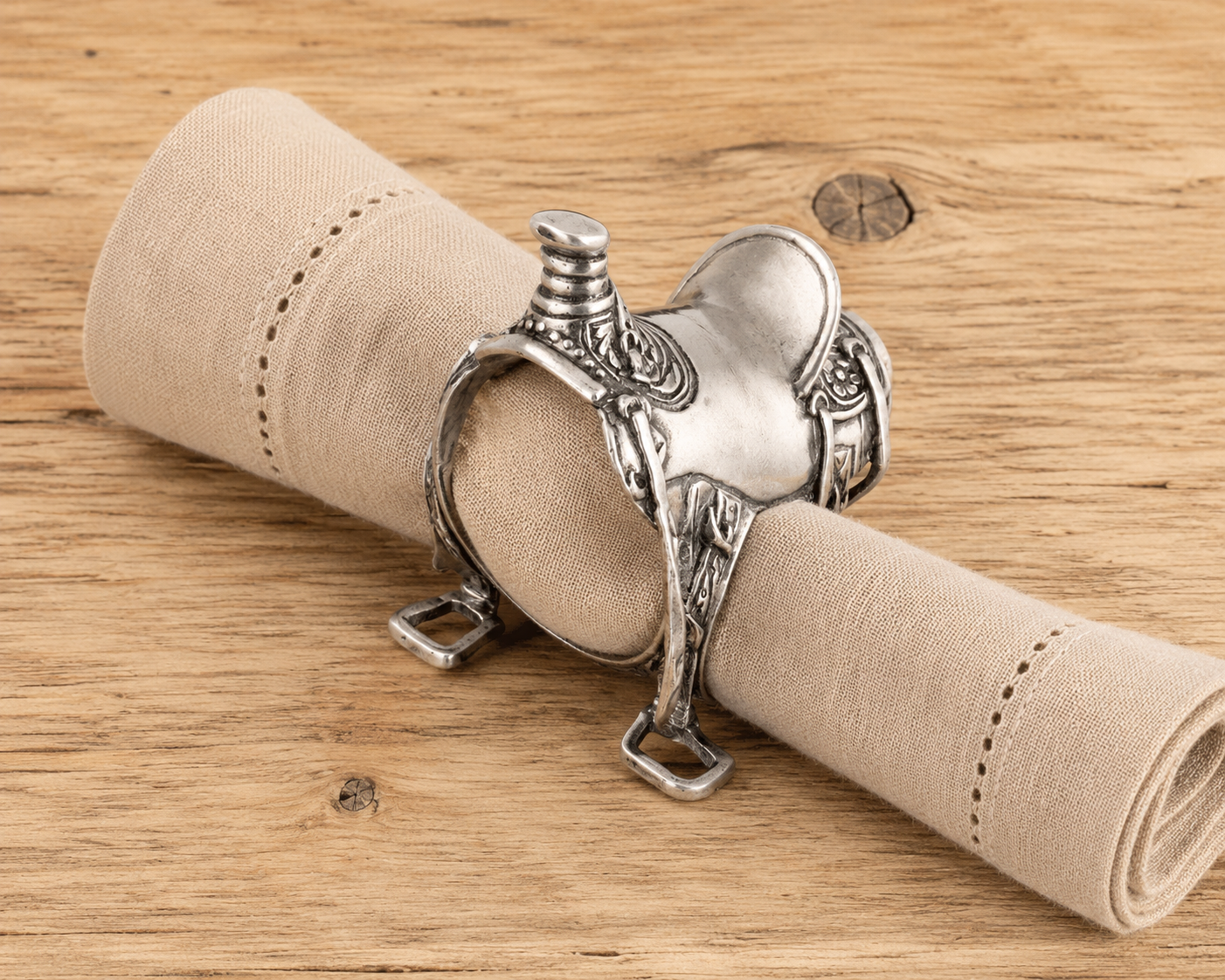 Pewter Cowboy Saddle Napkin Ring, alternate view