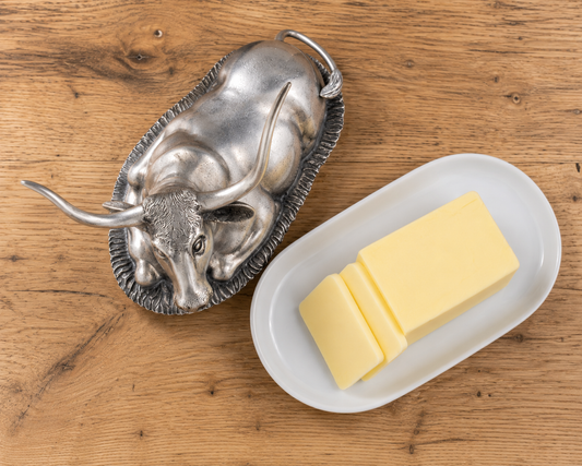 Pewter Longhorn Steer Butter Dish, front view
