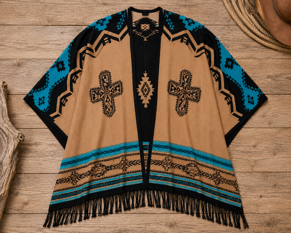 Southwest Reversible Wrap - Black/Tan, lifestyle view