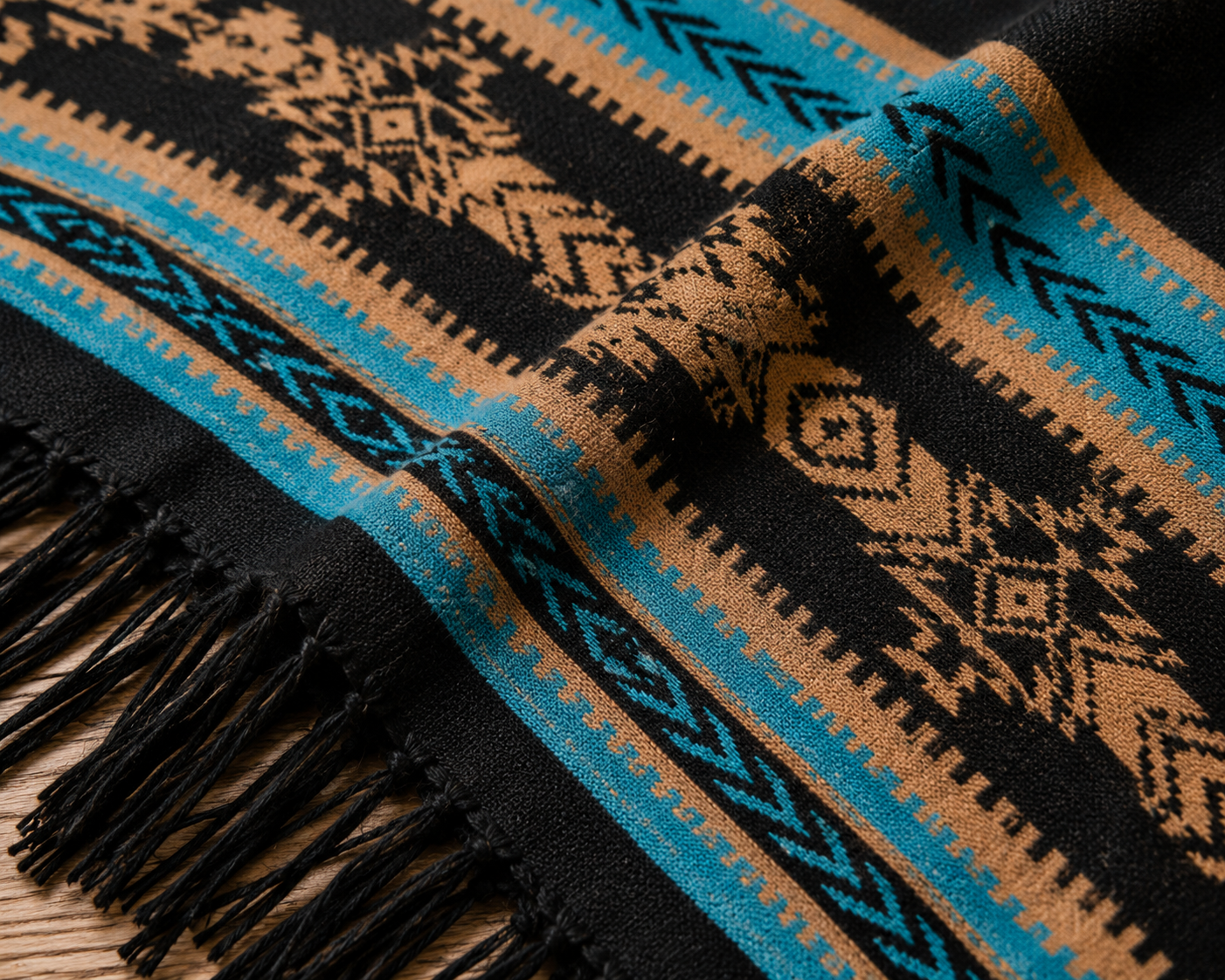 Southwest Reversible Wrap - Black/Tan, close-up view