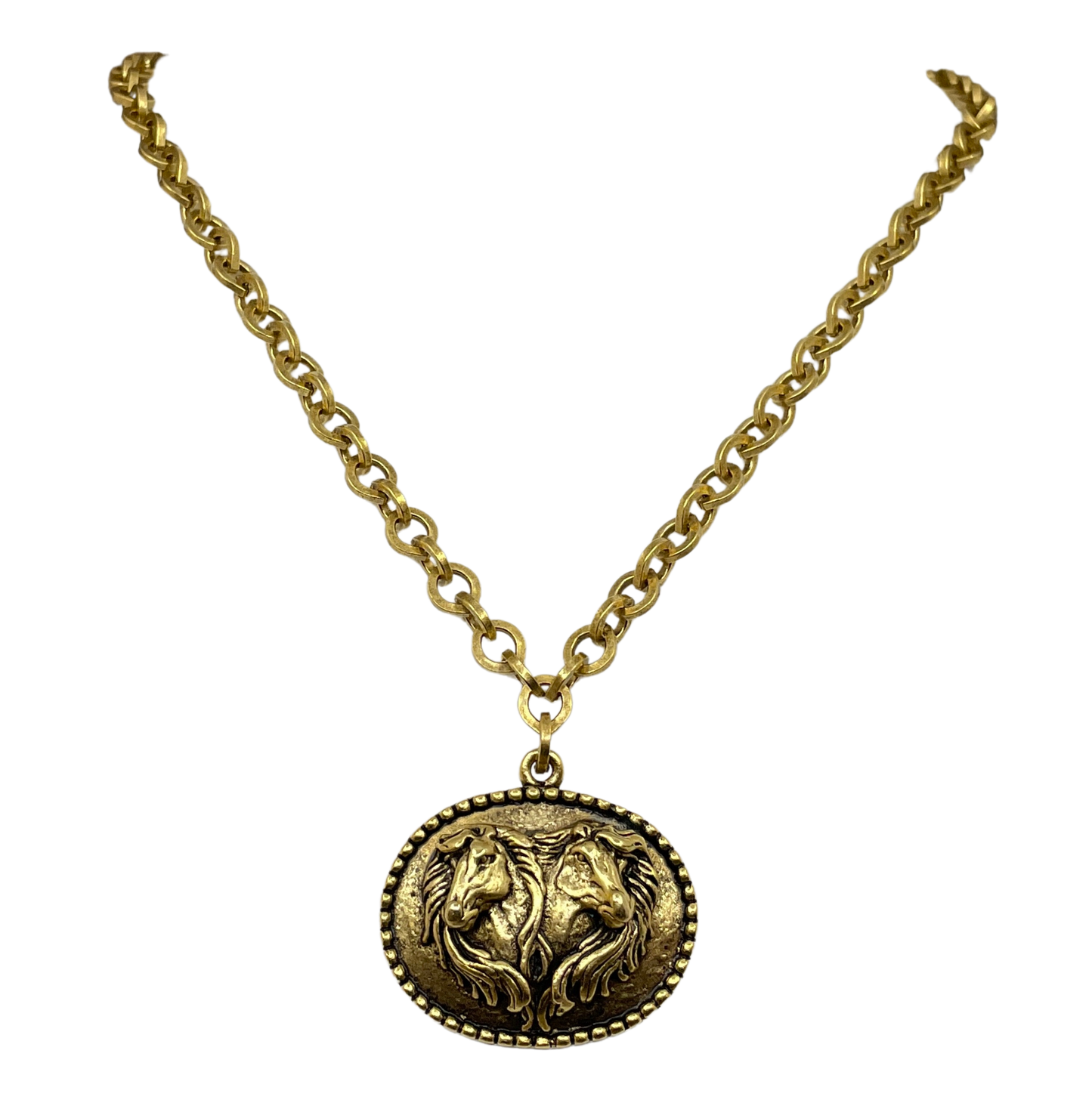 Gold Plated 18" Chain with Vintage Horse Pendant, front view