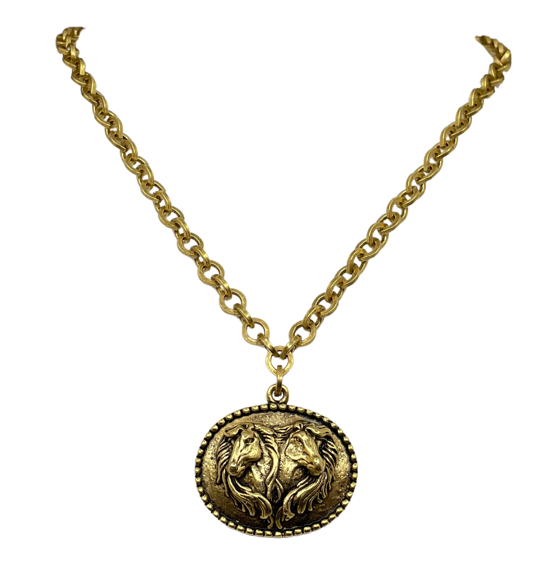 Gold Plated 18" Chain with Vintage Horse Pendant, front view