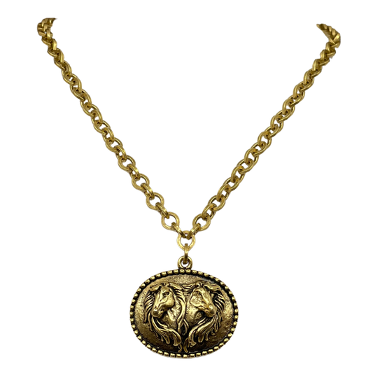 Gold Plated 18" Chain with Vintage Horse Pendant, front view
