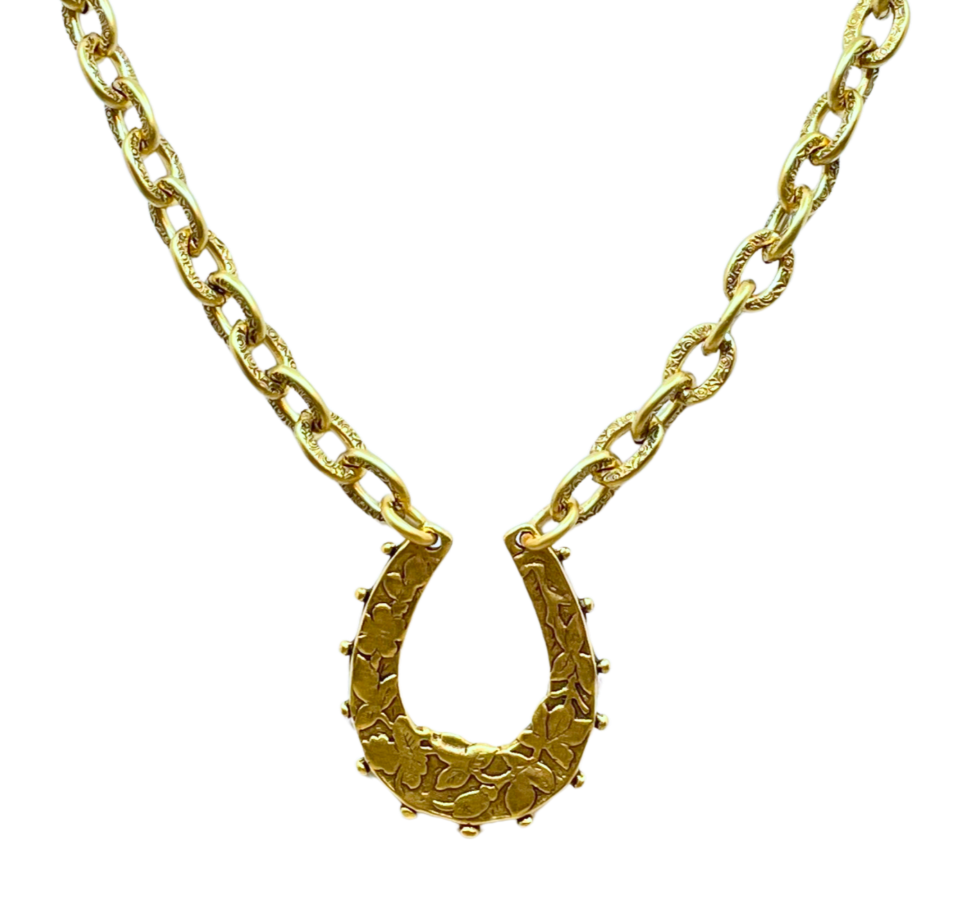 Vintage Reproduction Gold Plated 17" Chain with Horseshoe Pendant, front view