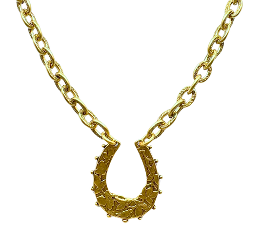 Vintage Reproduction Gold Plated 17" Chain with Horseshoe Pendant, front view