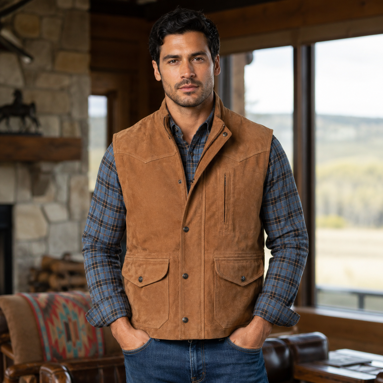 Bandera Goat Suede Leather Vest - Dark Wheat