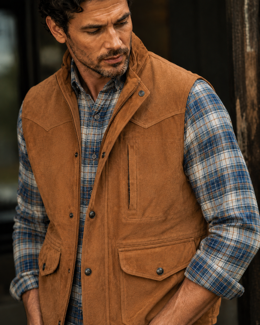 Bandera Goat Suede Leather Vest - Dark Wheat