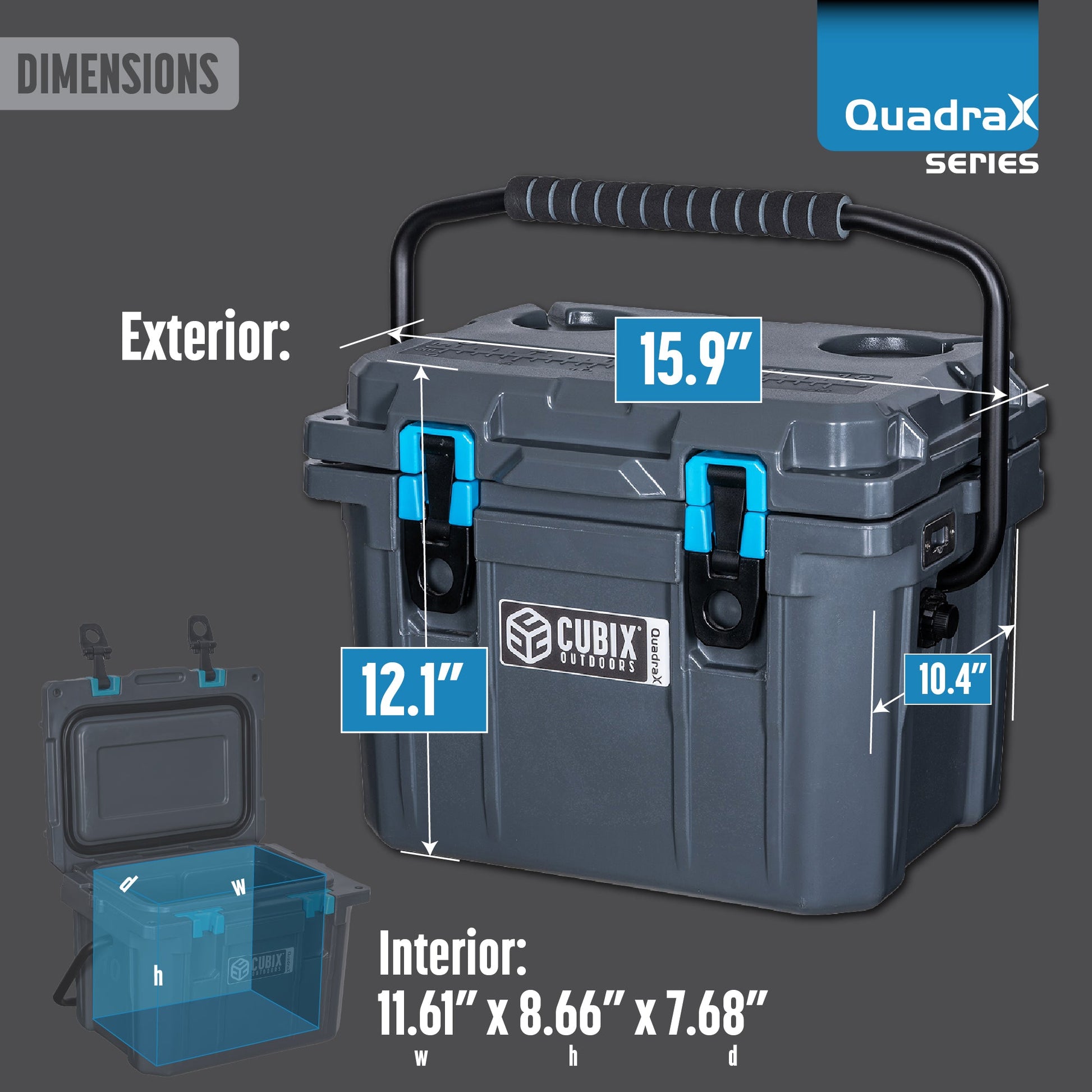 10QT Personal Grab & Go Cooler with 72-Hr Ice Retention, angle view