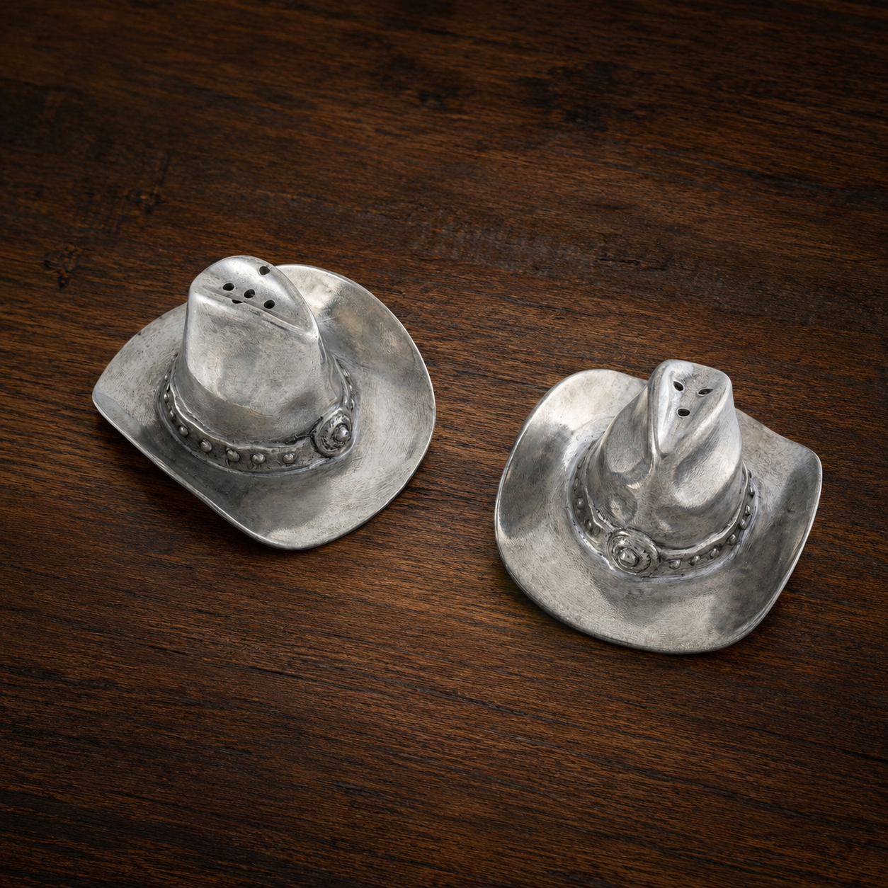 Pewter Cowboy Hat Salt & Pepper Set, lifestyle view