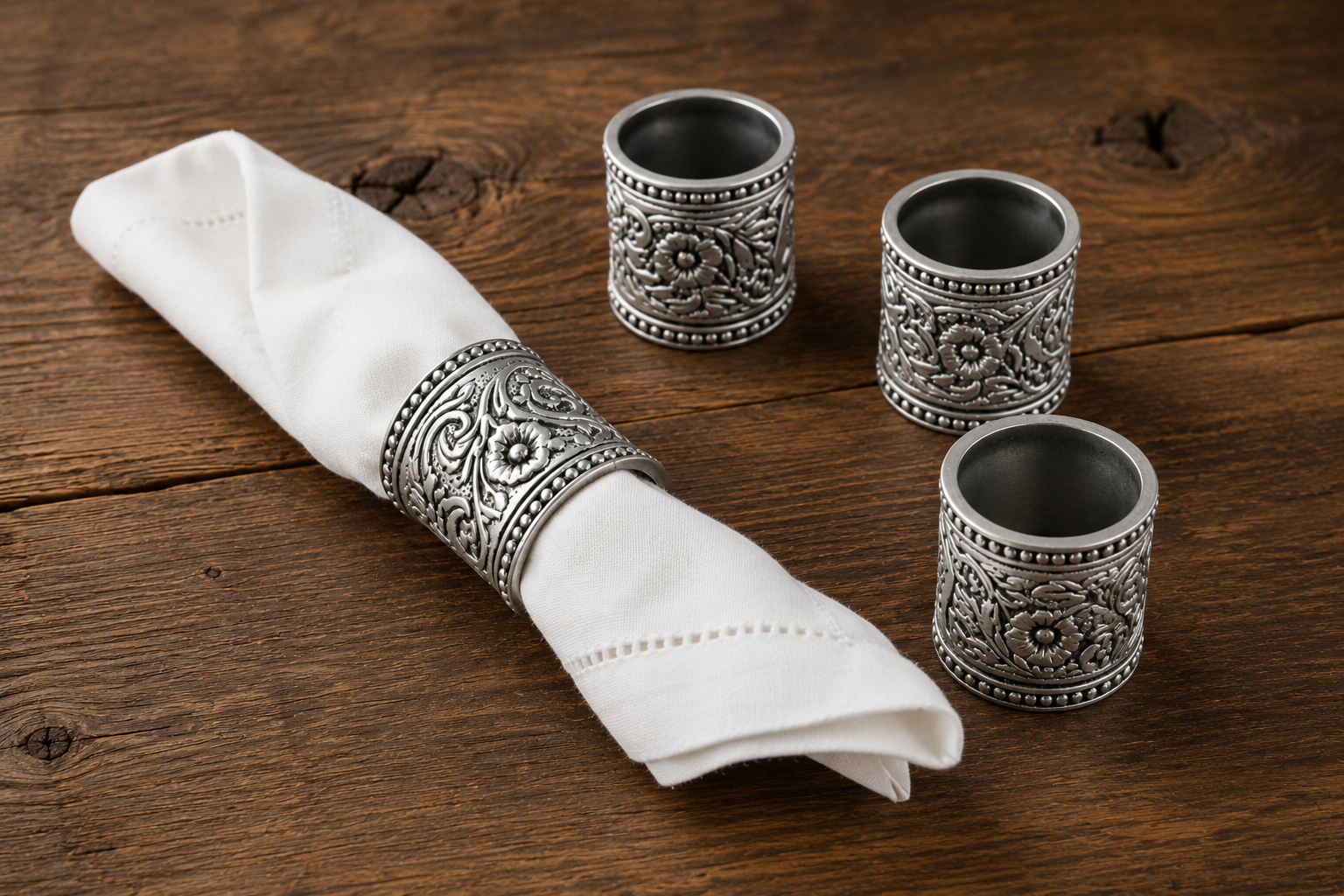 Concho Pattern Napkin Rings Set of 4, side view