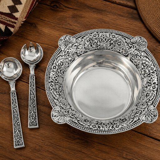 Concho Pattern Salad Bowl with Serving Set, lifestyle view