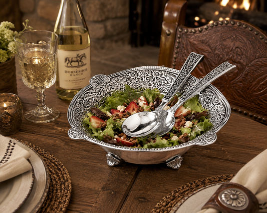 Concho Pattern Salad Bowl with Serving Set, front view