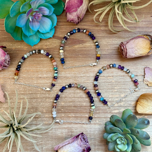 6.25” Mixed Gemstone Bracelet – 6mm Sterling Silver Pearls, front view