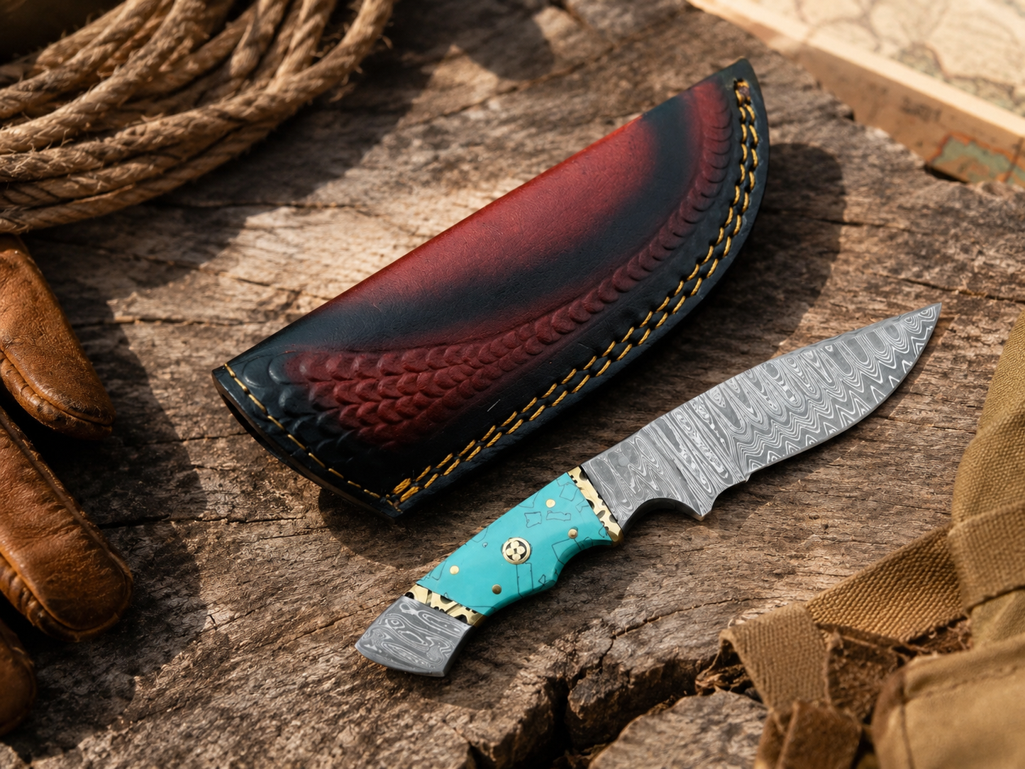 Damascus Steel Firepeak Hunter Knife