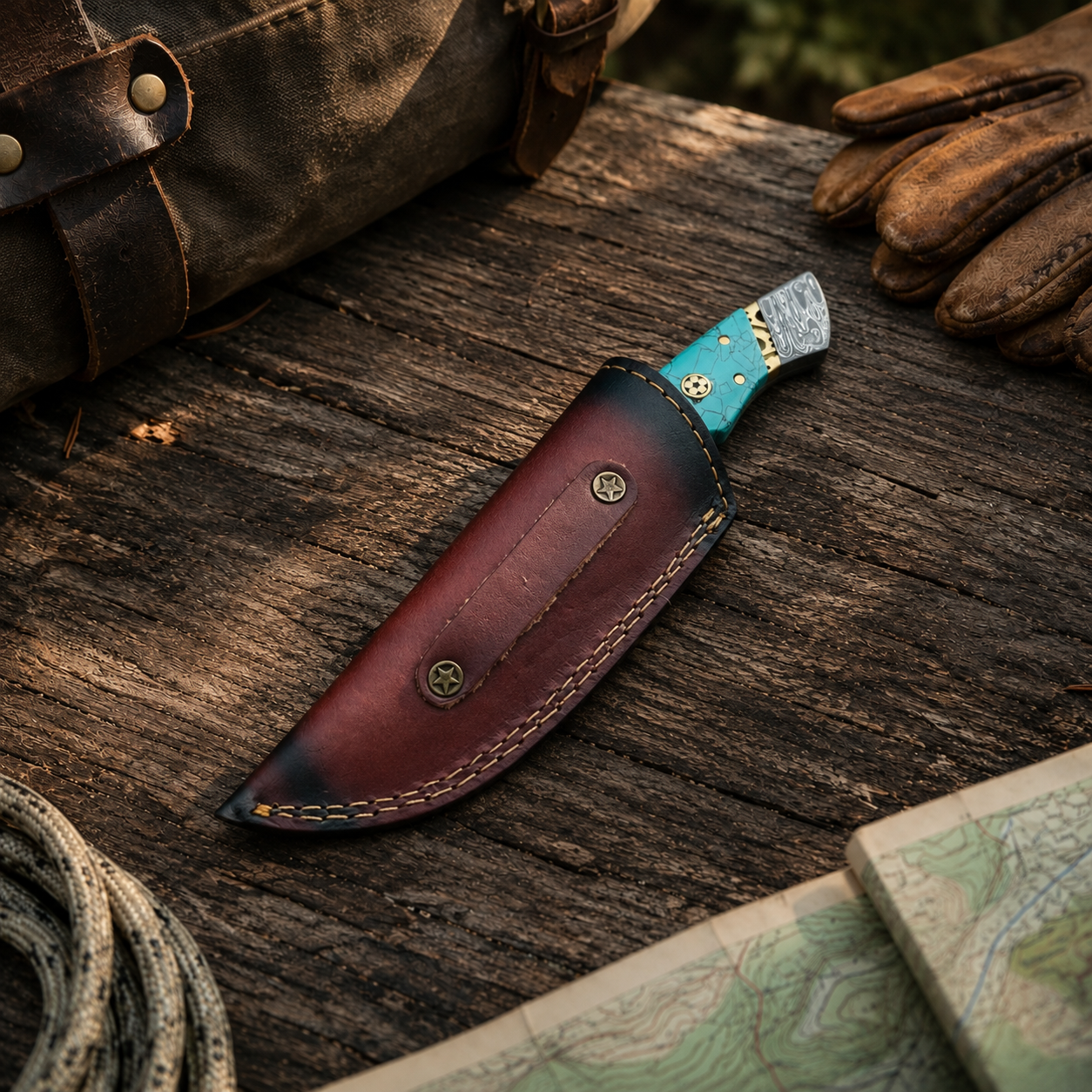 Damascus Steel Firepeak Hunter Knife