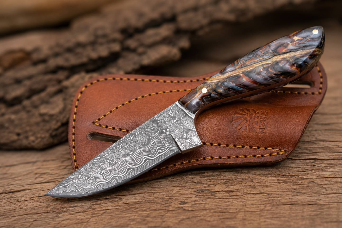 Damascus Steel Pinecone Skinner Knife
