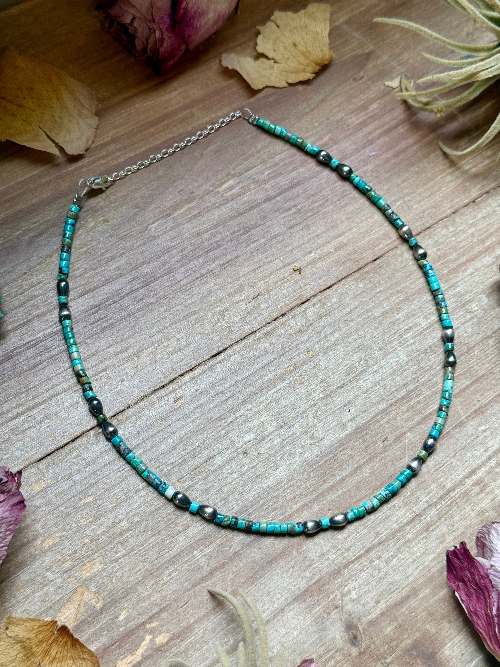 Turquoise Heishi Necklace with Pear Shape Pendant – 14”, alternate view