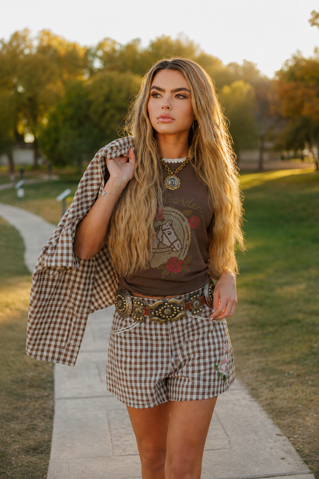 Gingham Rodeo Shorts, detail view