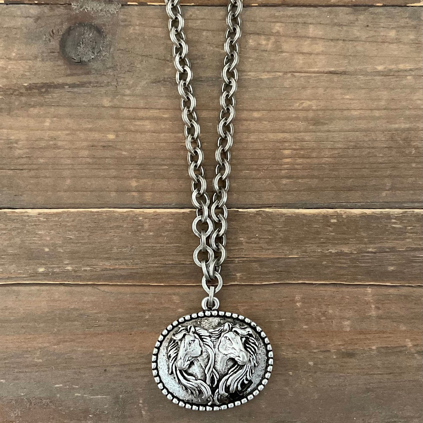 Sterling Plated 18" Chain with Vintage Horse Pendant, side view
