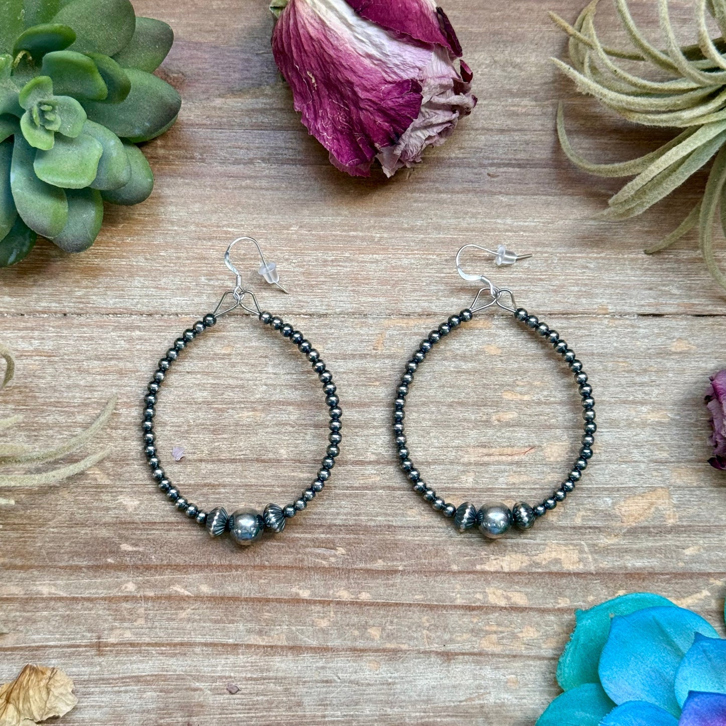 Sterling Silver Pearl Hoop Earrings - 8 mm in the middle, front view