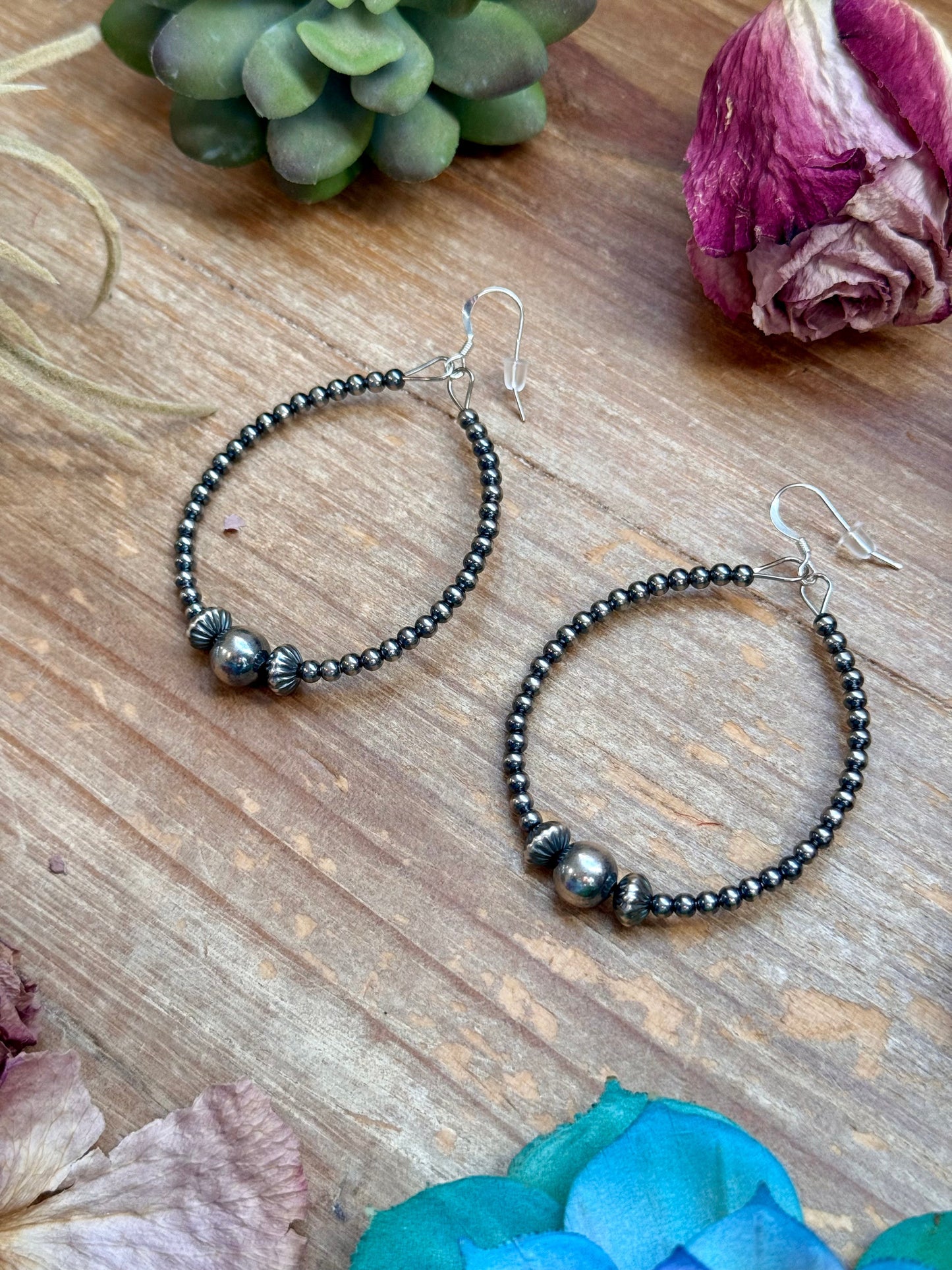 Sterling Silver Pearl Hoop Earrings - 8 mm in the middle, side view