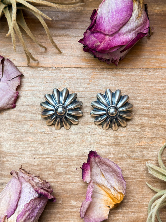 The Pascale Sterling Silver Concho Earrings, front view
