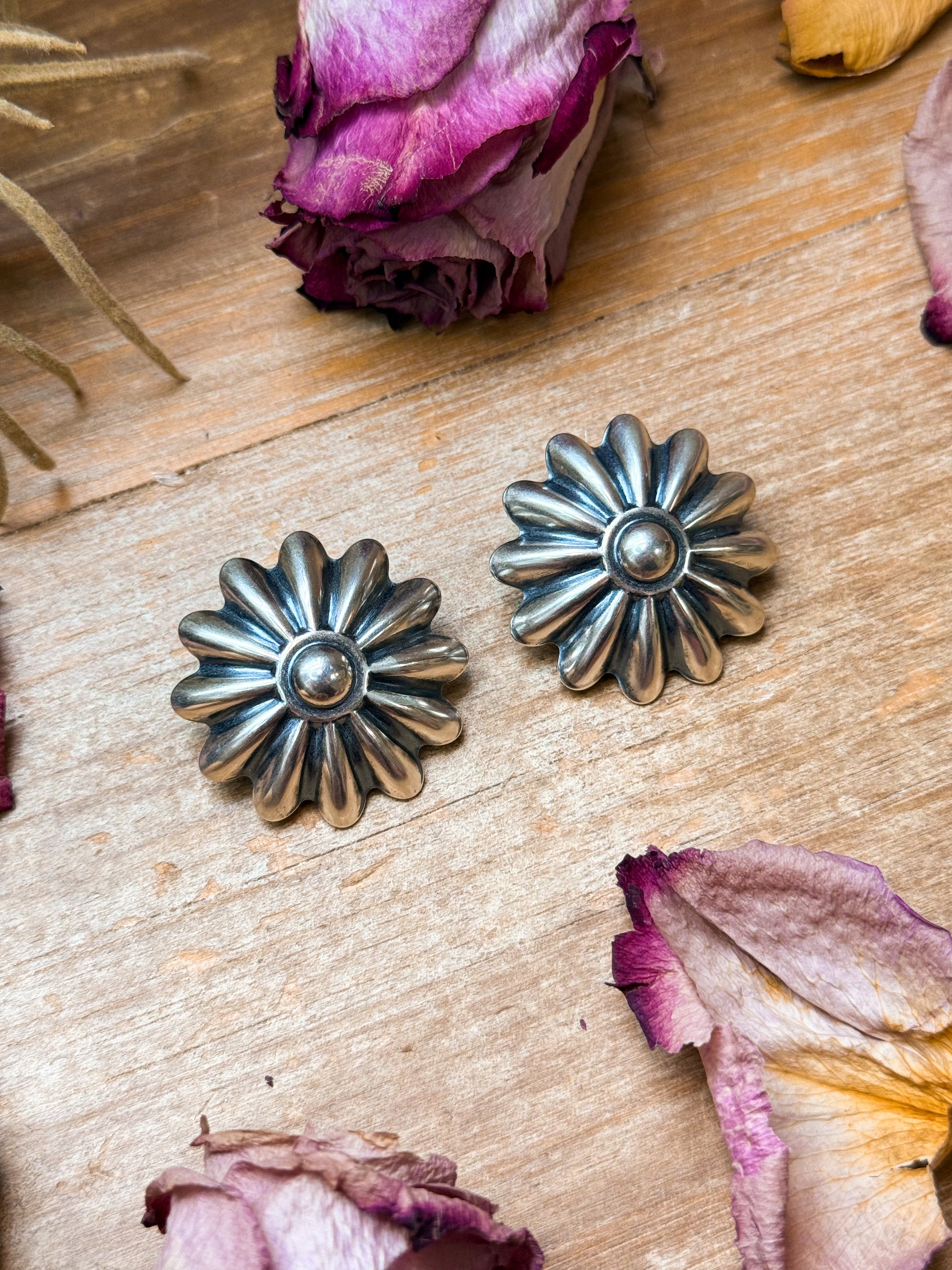 The Pascale Sterling Silver Concho Earrings, side view