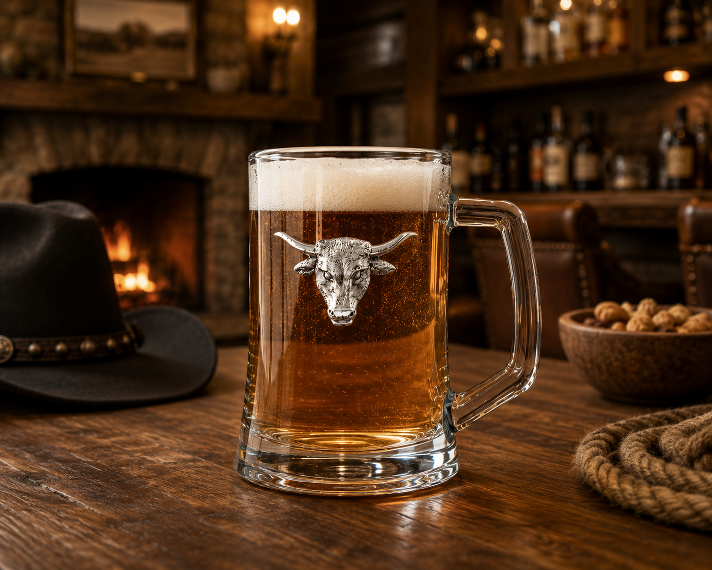 Longhorn Beer Mugs - Set of 2, front view