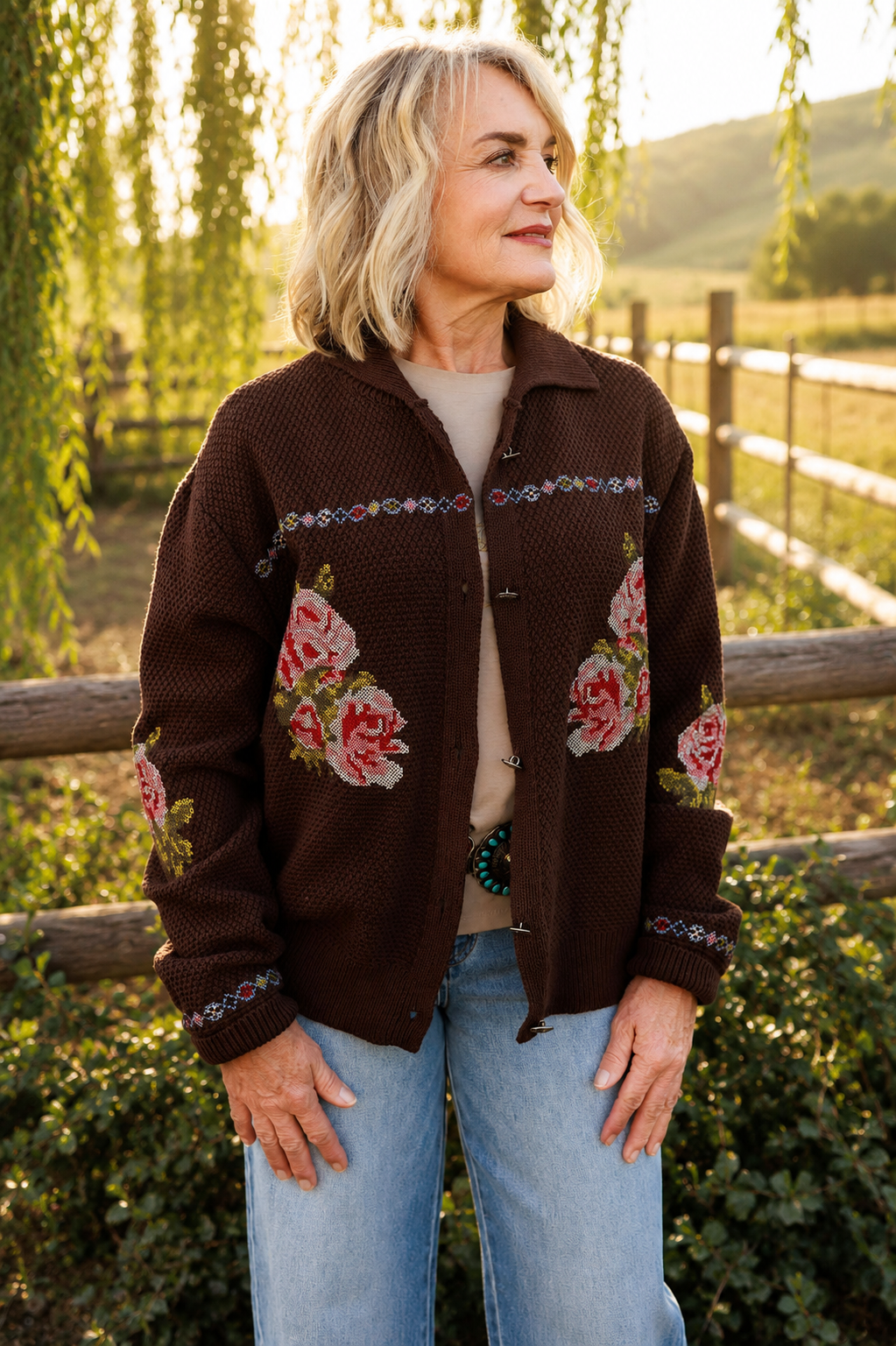 Nana's Rose Garden Sweater, lifestyle view