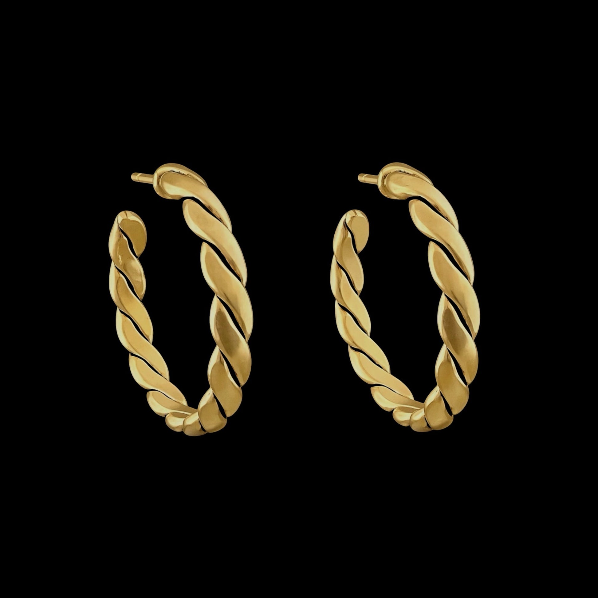 Gold Plated Medium Vintage Rope Hoop Earrings, front view