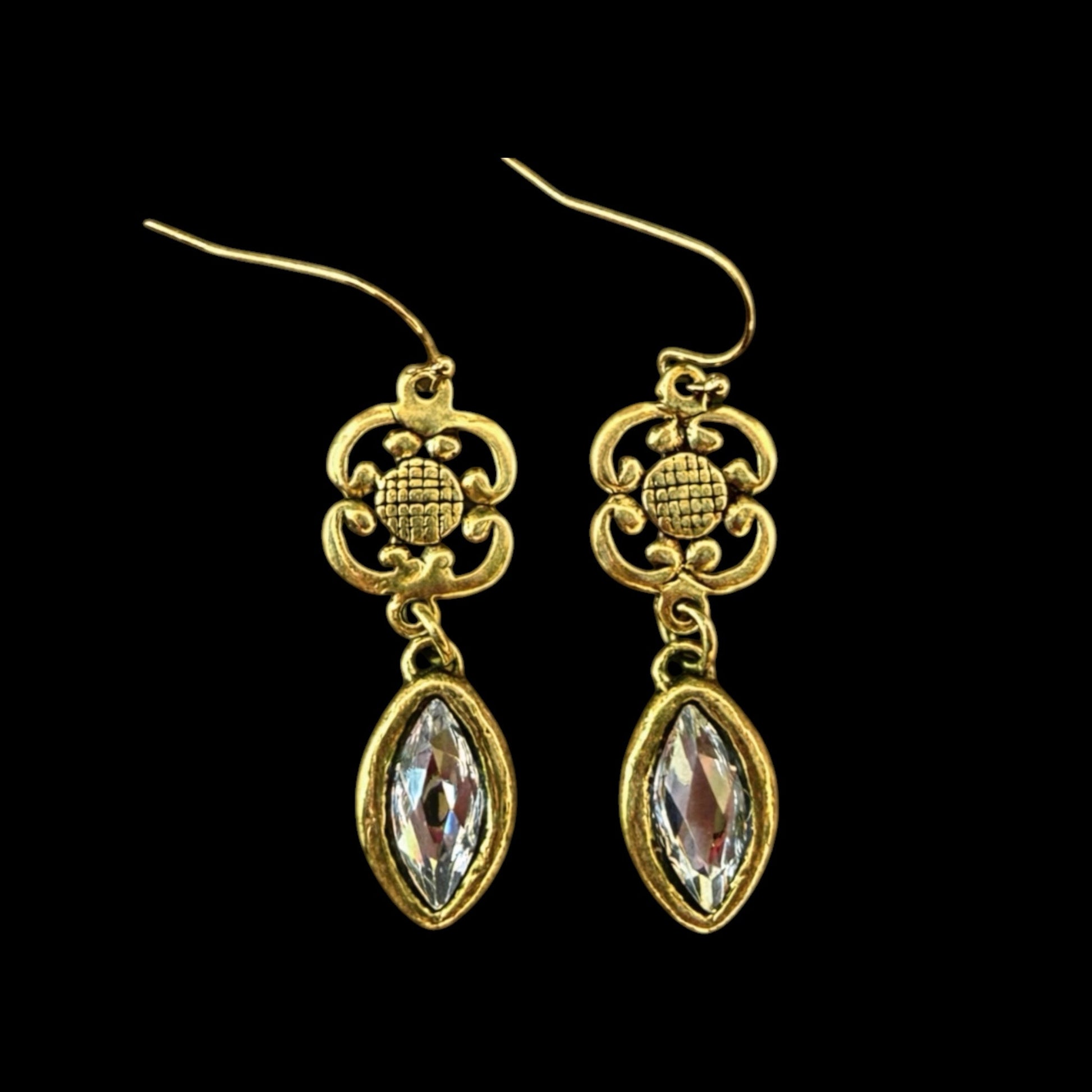 Vintage Reproduction Clover & Crystal Earrings, front view