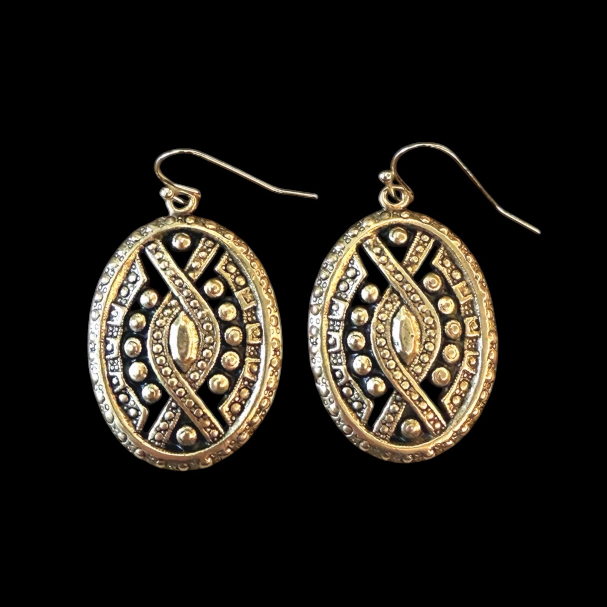Gold Plated Vintage Reproduction Earrings, front view