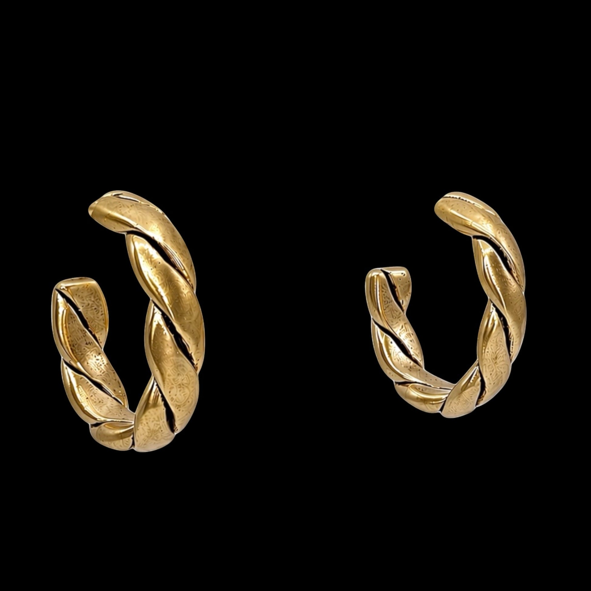 Gold Plated Vintage Rope Small Hoop Earrings, front view