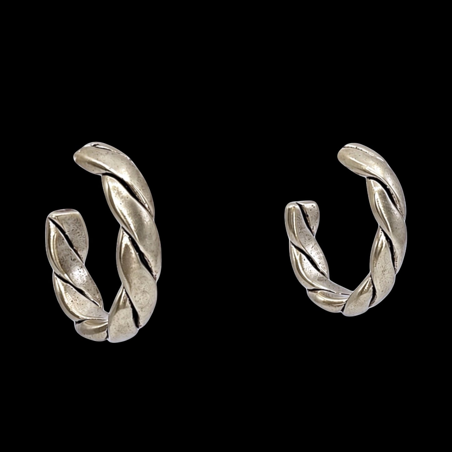 Sterling Plated Vintage Rope Small Hoop Earrings, front view