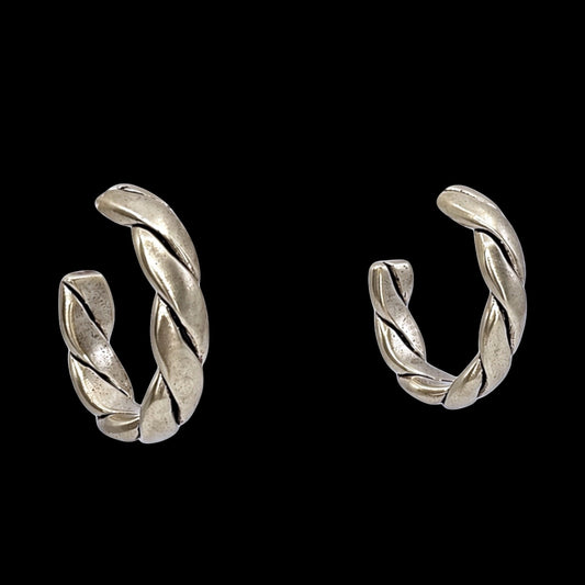 Sterling Plated Vintage Rope Small Hoop Earrings, front view