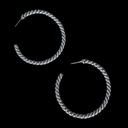 Sterling Plated Vintage Rope Hoop Earrings, front view