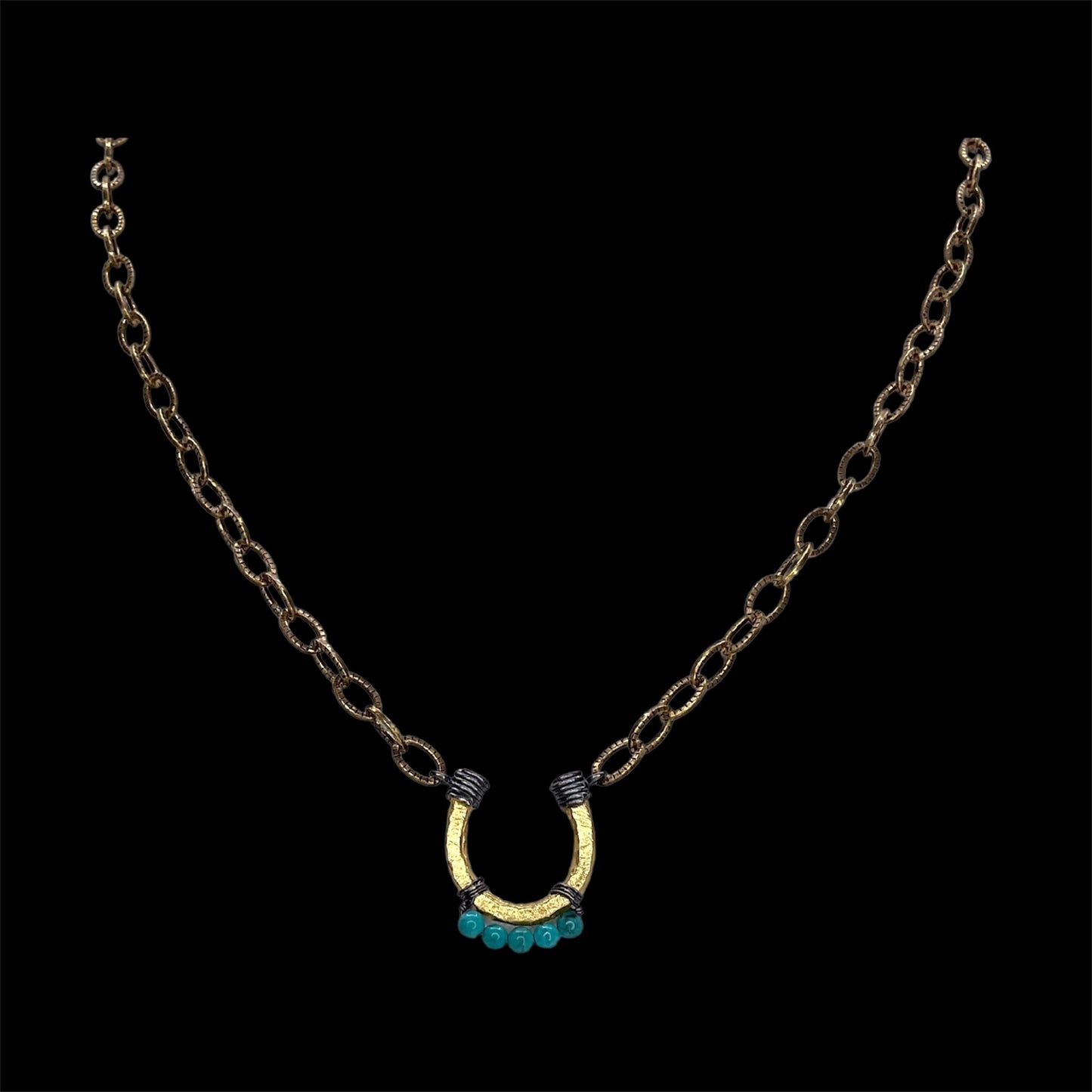 Gold Plated and Turquoise Horse-shoe, front view