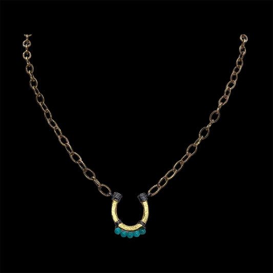Gold Plated and Turquoise Horse-shoe, front view