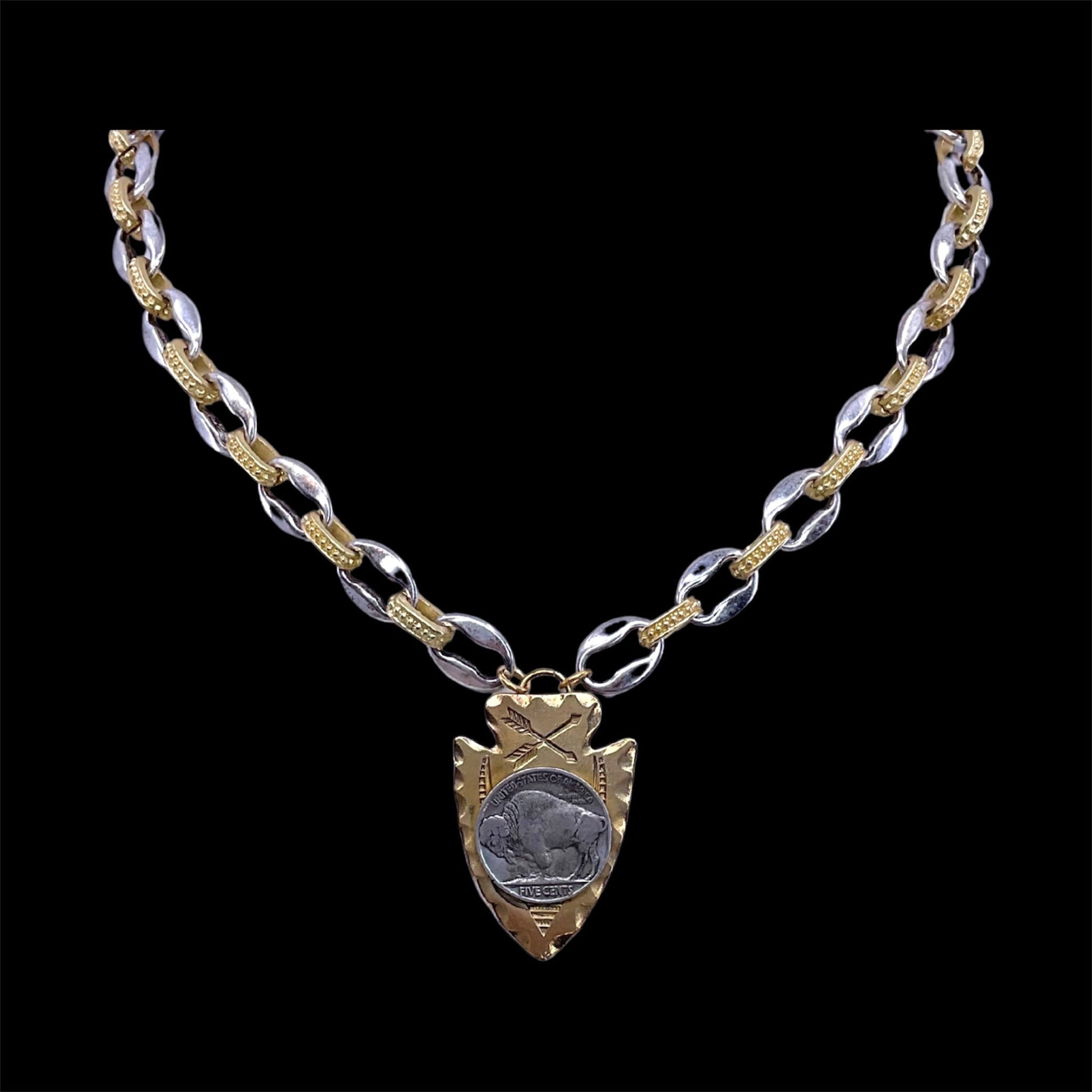 Vintage Mixed Metal Chain with Vintage Buffalo Coin, front view