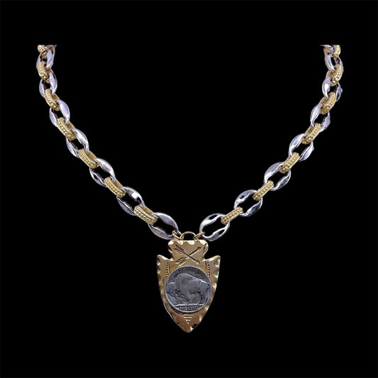 Vintage Mixed Metal Chain with Vintage Buffalo Coin, front view