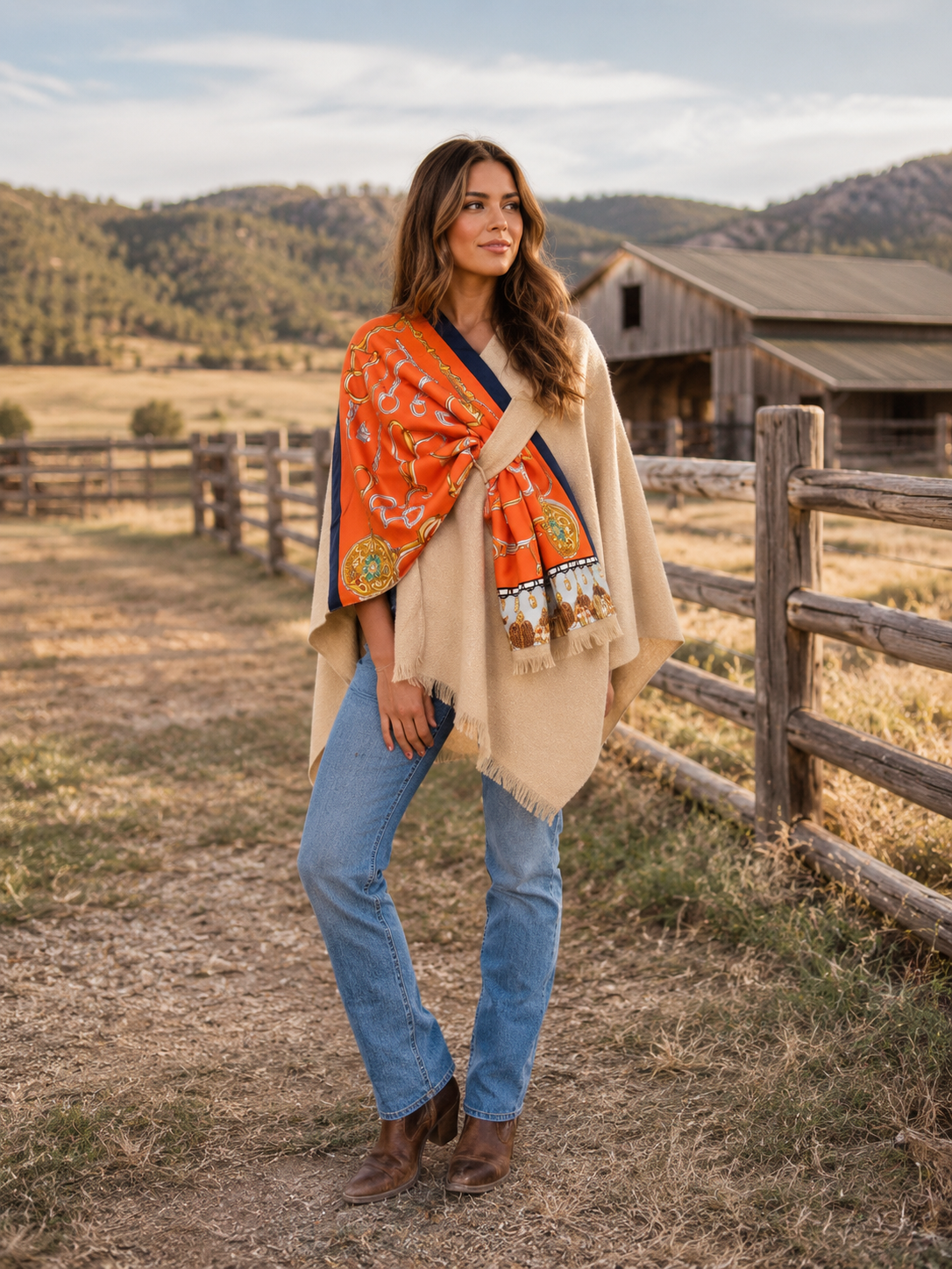 Pull Through Wrap / Beige / Orange Bit, front view