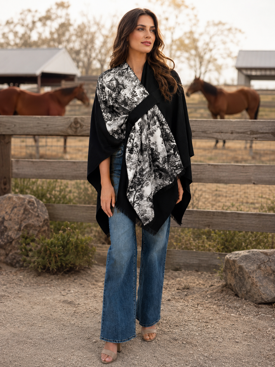 Pull Through Wrap / Black / Black Toile, front view
