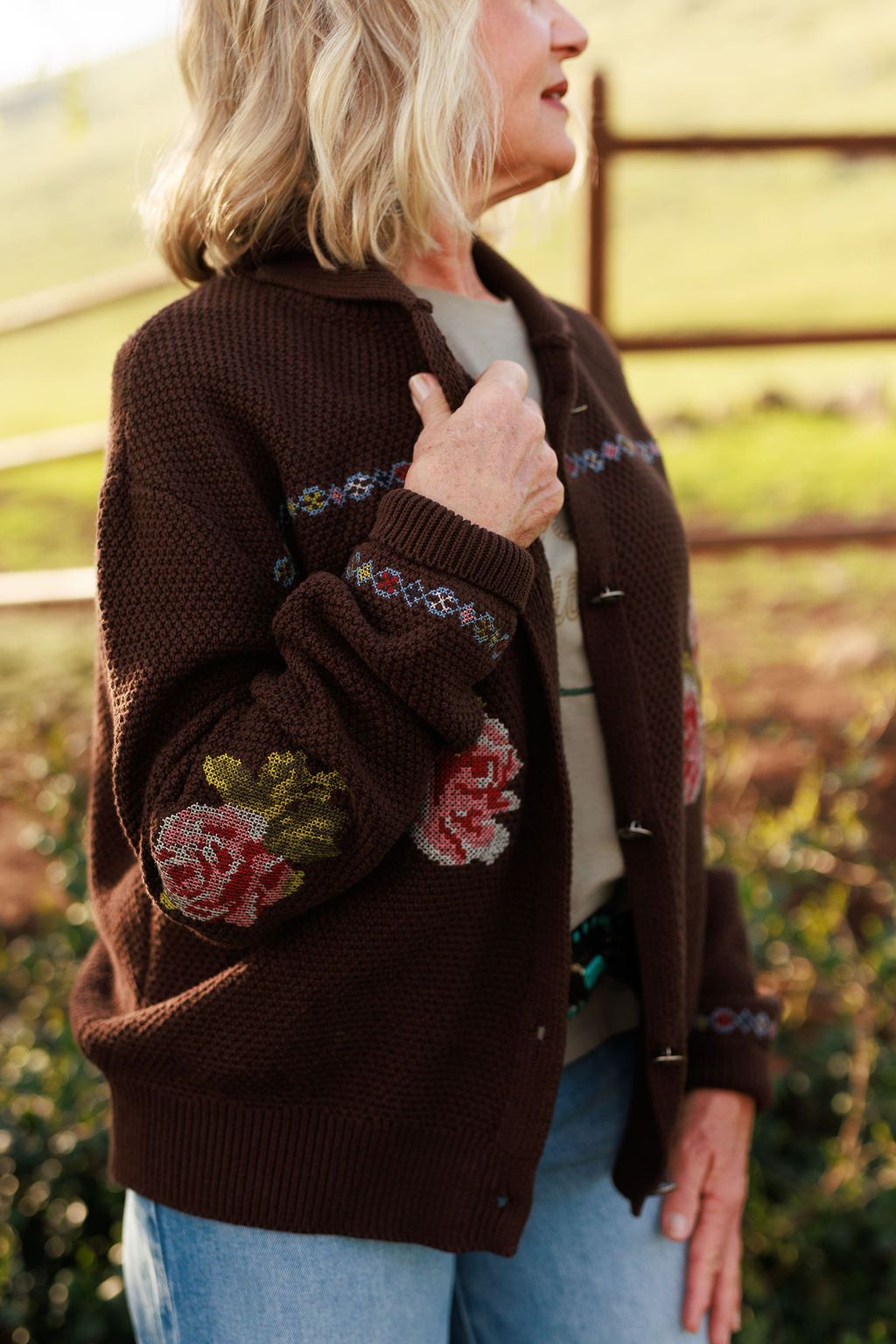 Nana's Rose Garden Sweater, close-up view