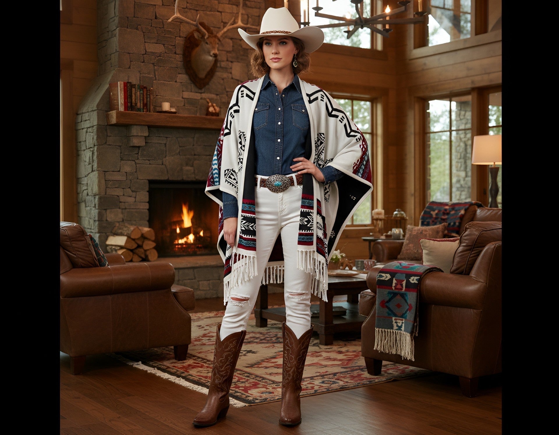 Southwest Reversible Wrap - White, back view