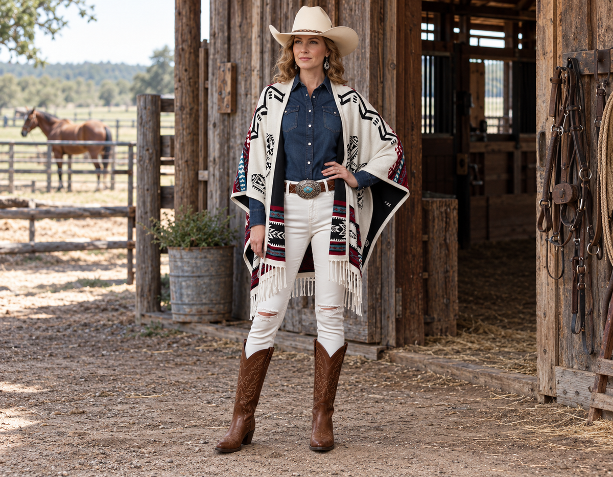 Southwest Reversible Wrap - White