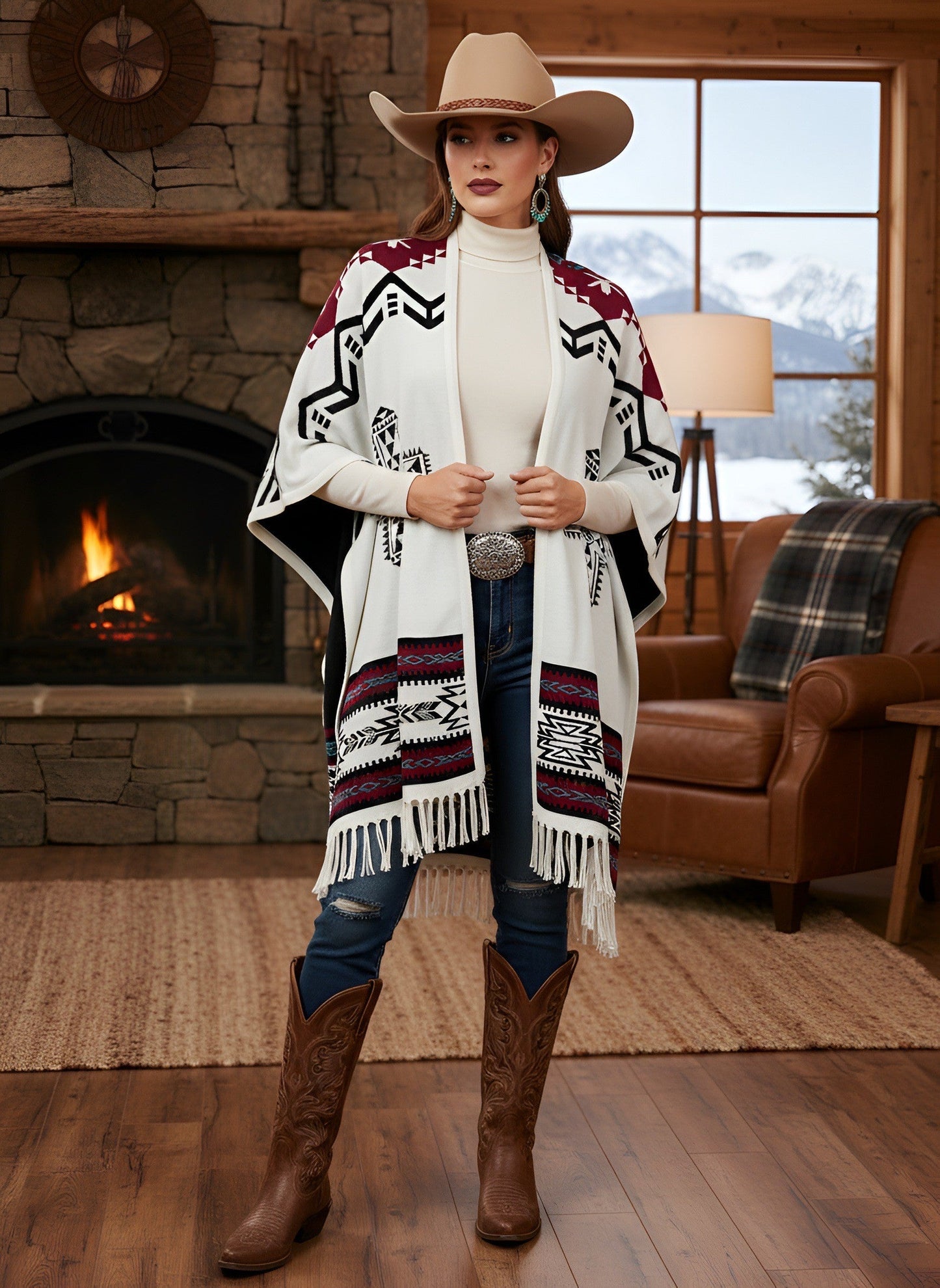 Southwest Reversible Wrap - White, front view