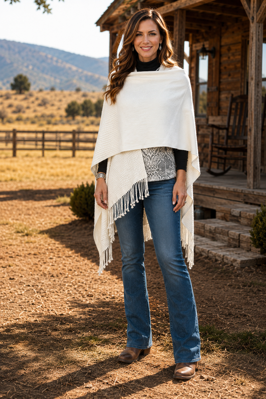 Signature Line Shawl Wrap - Winter White