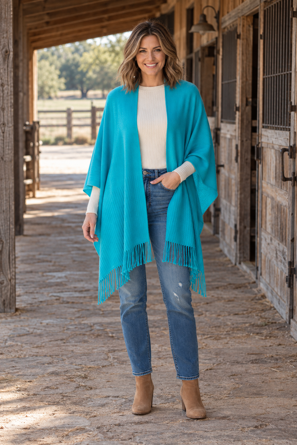 Signature Line Shawl Wrap - Turquoise