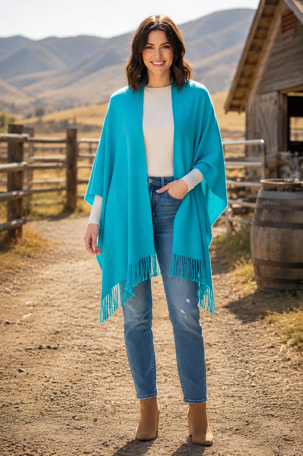 Signature Line Shawl Wrap - Turquoise