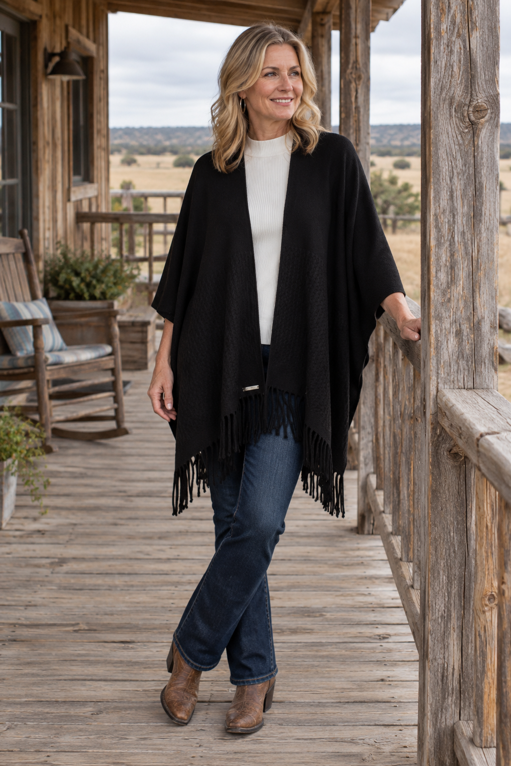 Signature Line Shawl Wrap - Black